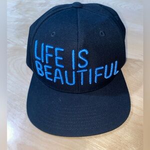 Life Is Beautiful Flat Brim Snapback Hat Black and Blue